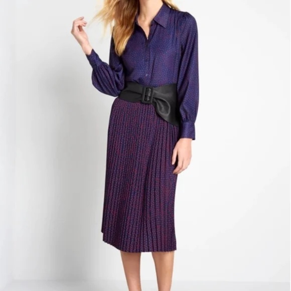 ModCloth Pleat Me Later Pleated Hearts Midi Skit Navy Red Womens Large